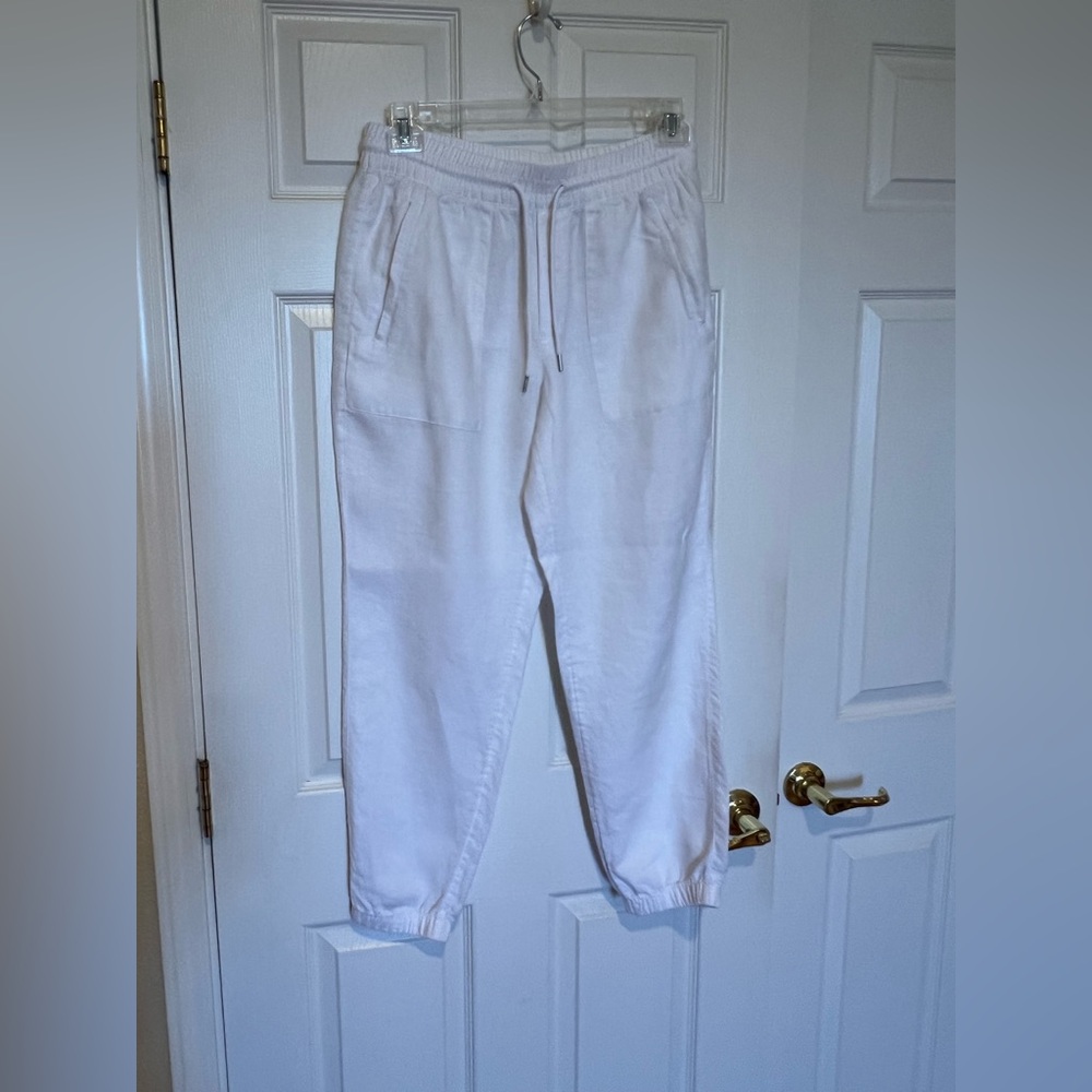 Athleta White Linen Relaxed Fit, Tie Front